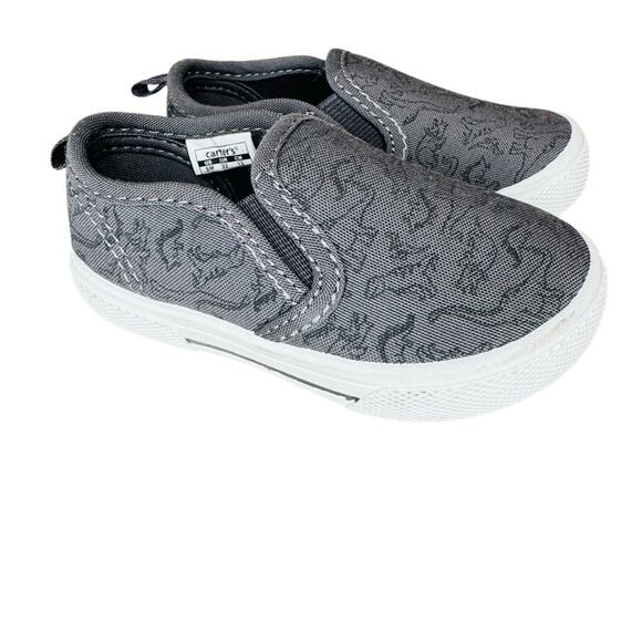 Carter's Dinosaur Slip On Sneakers Toddler Gray Grey Size 6 M - Picture 1 of 9